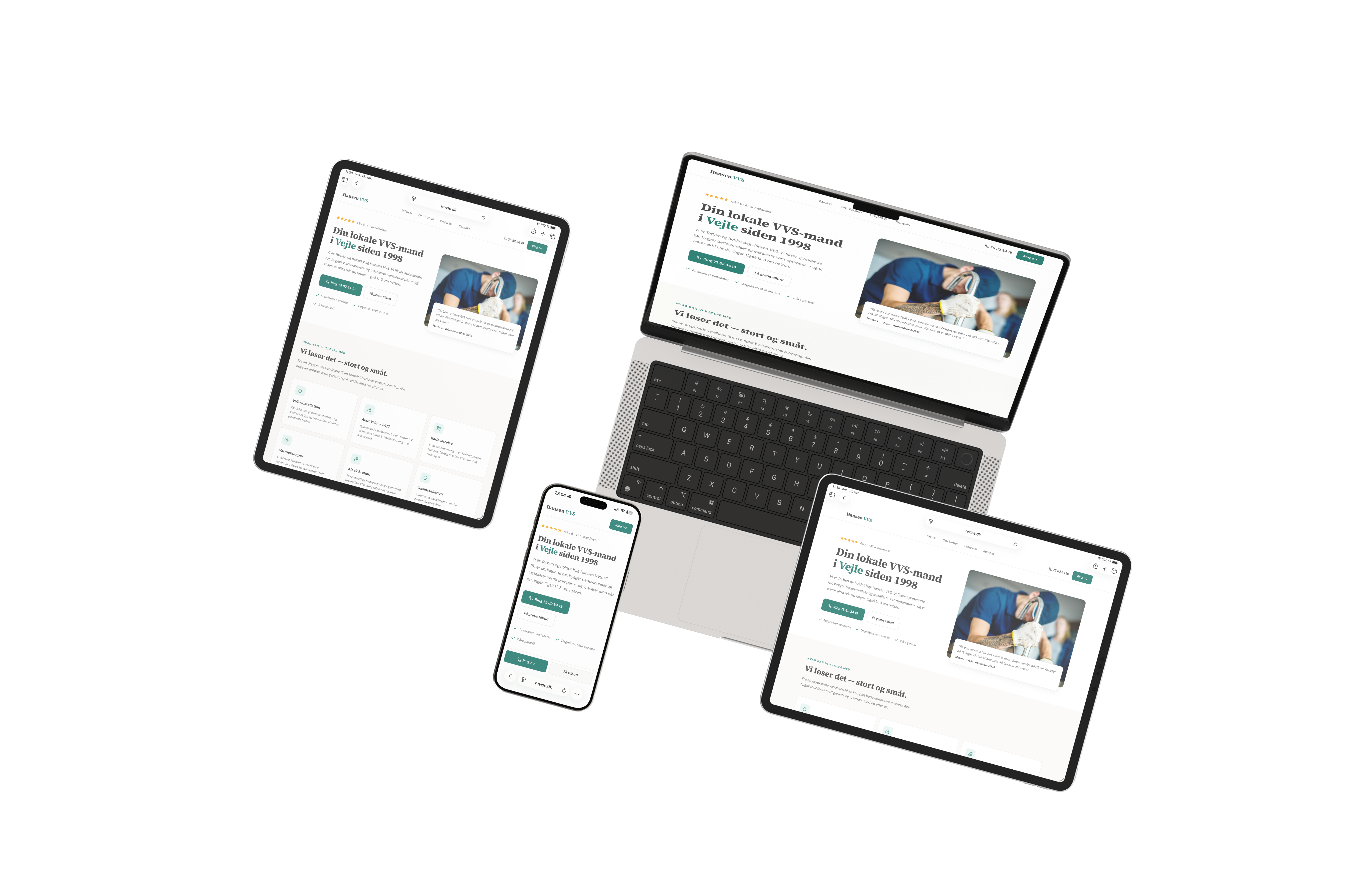 Hansen VVS hjemmeside vist p&aring; MacBook, iPad og iPhone